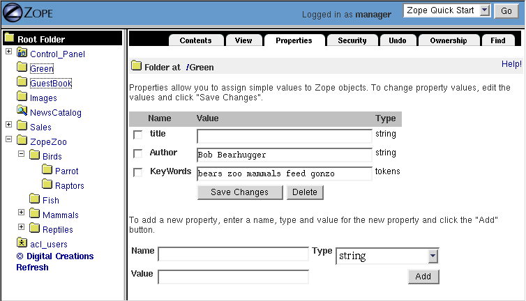 The Properties Management View