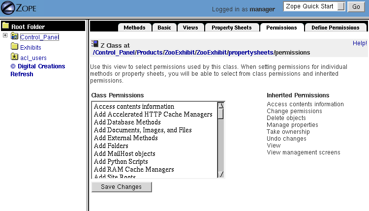 The Permissions view