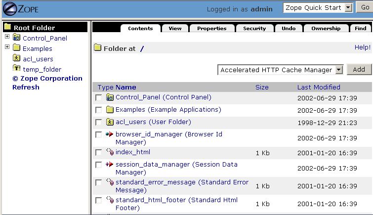 The Zope management interface.