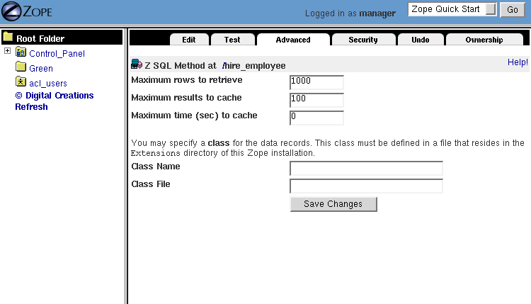 Caching controls for Z SQL Methods