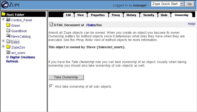 Managing ownership settings.