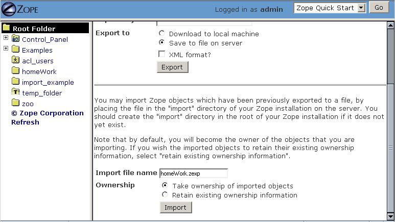 Importing homeWork.zexp